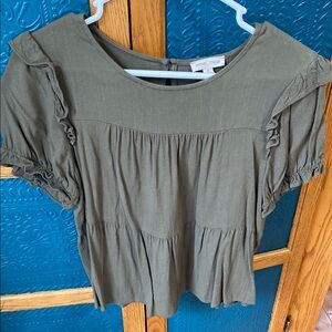 Moa Moa Green Puff Sleeve Ruffled Blouse